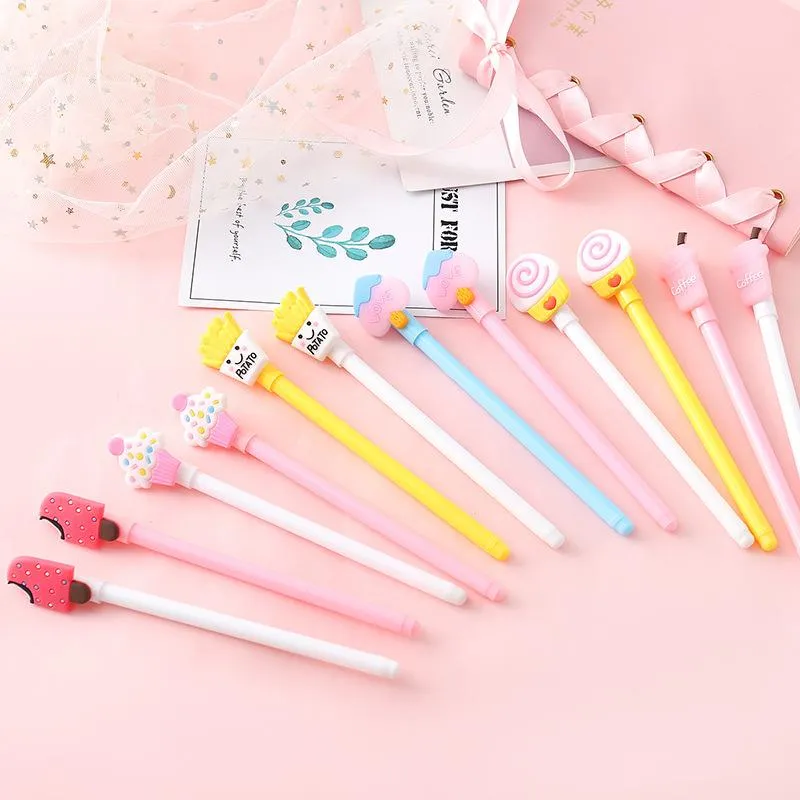 Neutral Pen Creative Cute Cartoon Stationery School Students Personality Girl Heart Food With Interesting Test Signature 0.5 mm Black Pen Prize