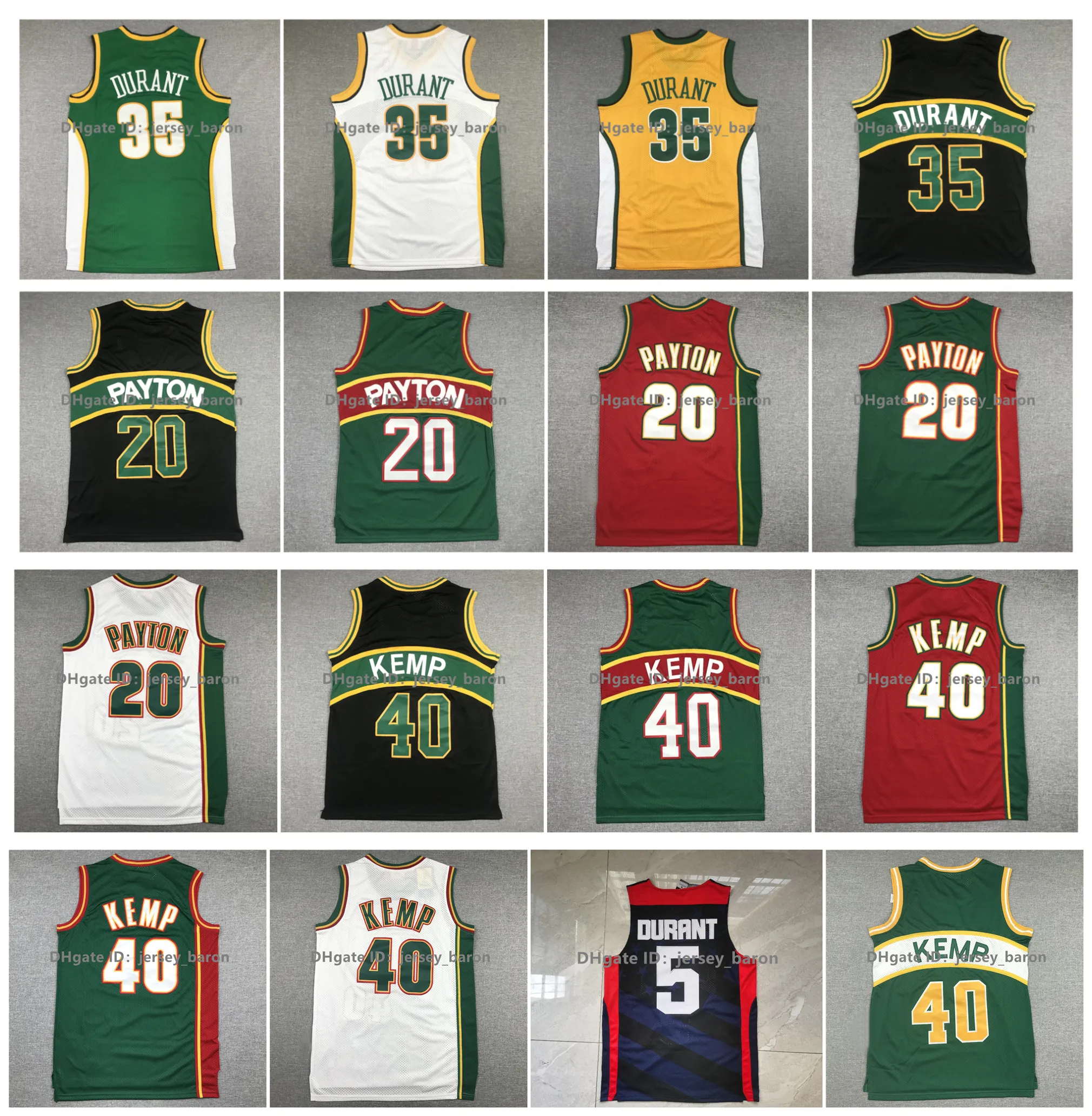 Maglia da basket Retro Sonic Kevin Durant Gary Payton Shawn Kemp Team USA Verde Rosso Bianco Nero Taglia S-XXL