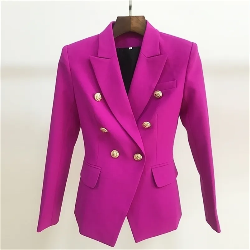 High Street 2020 Nieuwe designer Blazer Women S Double Breasted Lion Buttons Slim Fitting Prachtig Purple Blazer Jacket LJ200824
