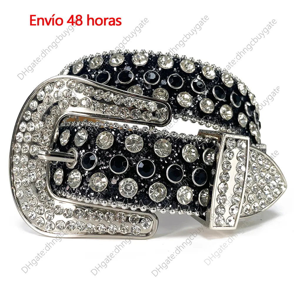 Belt Fashion Designer Crystal Belt Adjustable Length Buckle Chic Western Cowboy Black Rhinestone Belts for Girls Men Decorative Punk