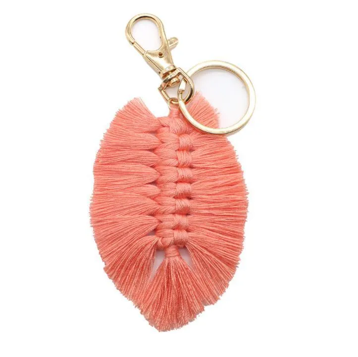 Party Favor Bohemian Tassel Keychain Pendant Creative Leaf Shape Hand Woven Keychains Luggage Decoration Key Chain Party Gift Keyring SN4889