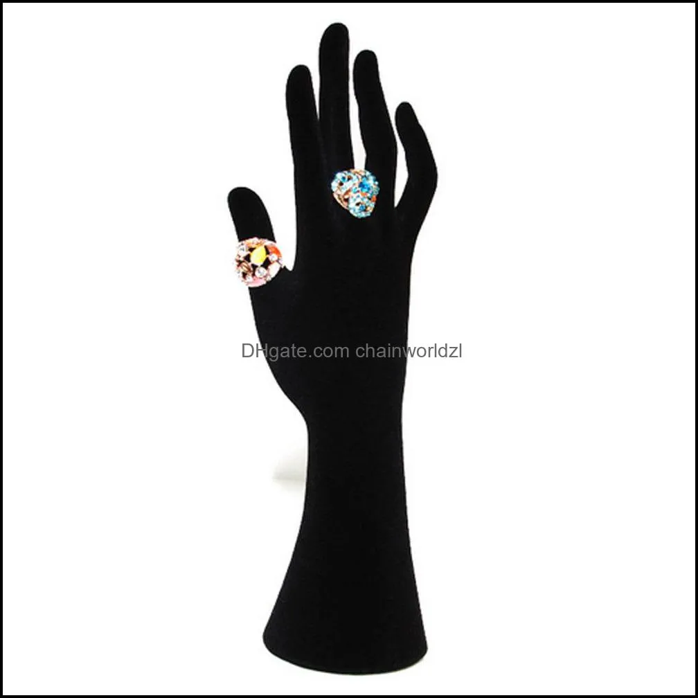 Hand Shaped Ring Stand Bracelet Holder Bangle Rack Jewelry Display Rings Shelf Black Velvet Female Mannequin Hand