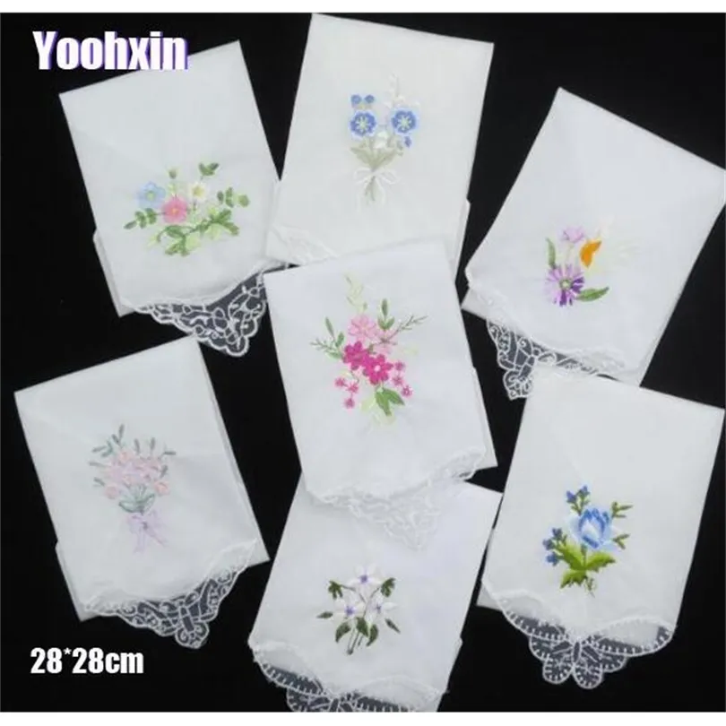 3pcs lüks pamuklu kadın hankies işlemeli dantel çiçek hanky çiçek rastgele renk kumaş bayanlar mendil kumaşlar t200618