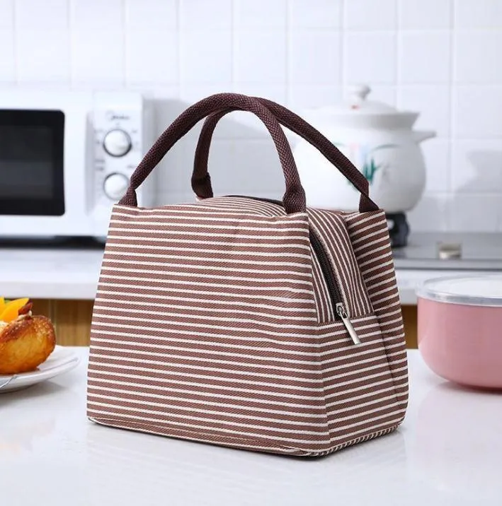 8styles Striped Lunch Bag Protable Thermal Insulated Campus Food Bags Pouch Tote Waterproof Picnic Storage Box Containers DA395