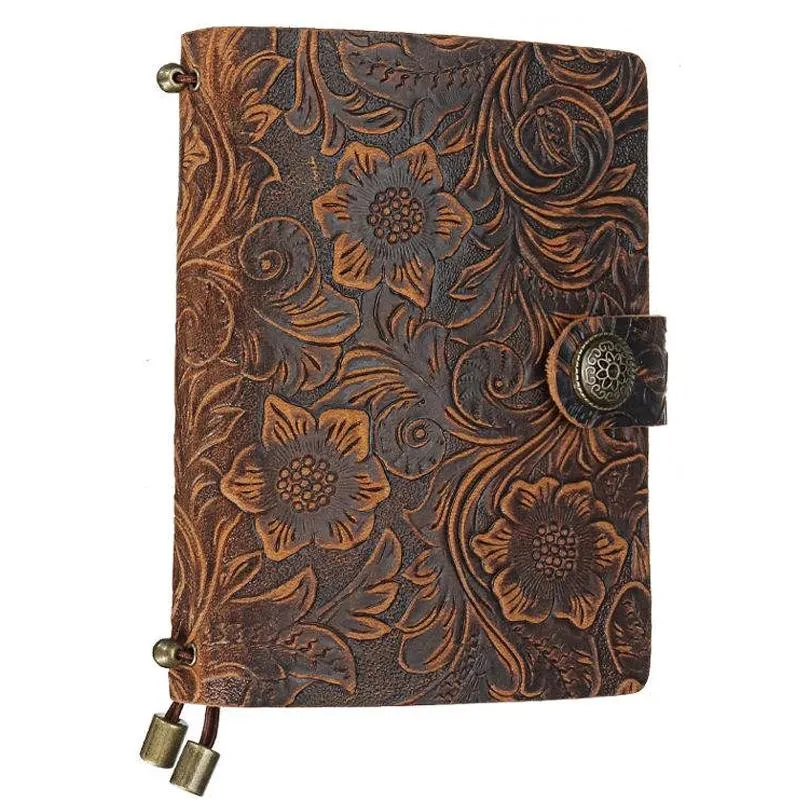 Anteckningar Retro Carve Patterns Notebook äkta läderjournal Vintage Portable Diary Loose-Leaf Mini Notebooks Gift for Office Workernotepa