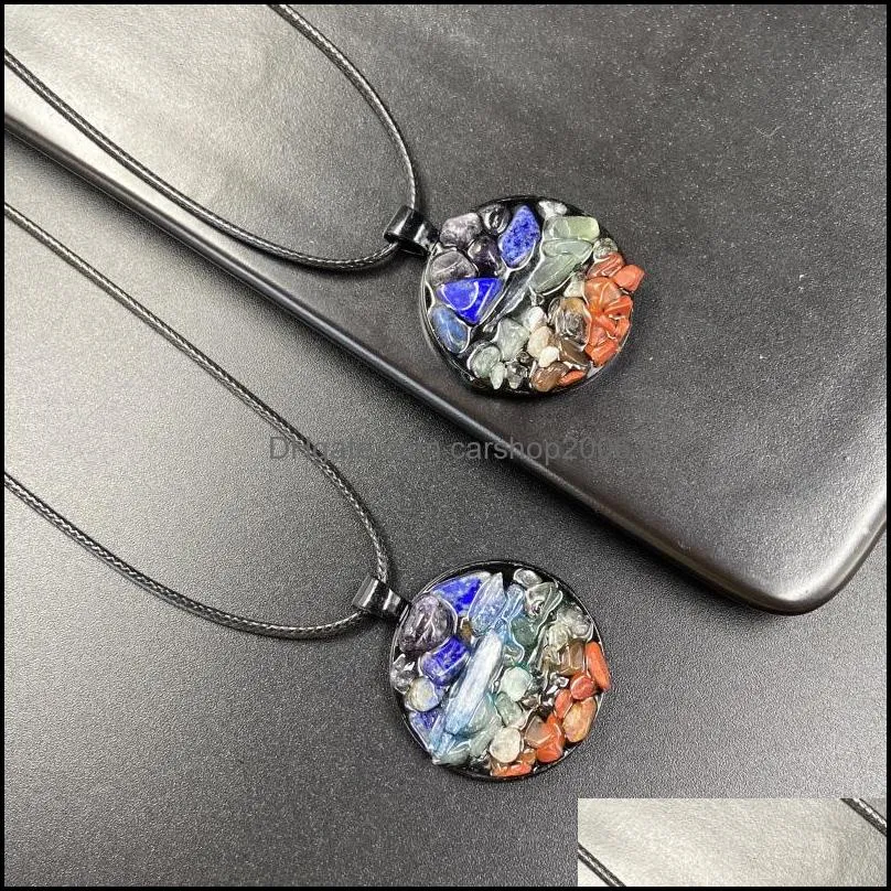 fashion 7 chakras oval round shape pendant natural healing stone crystal quartz amethyst crystal necklace