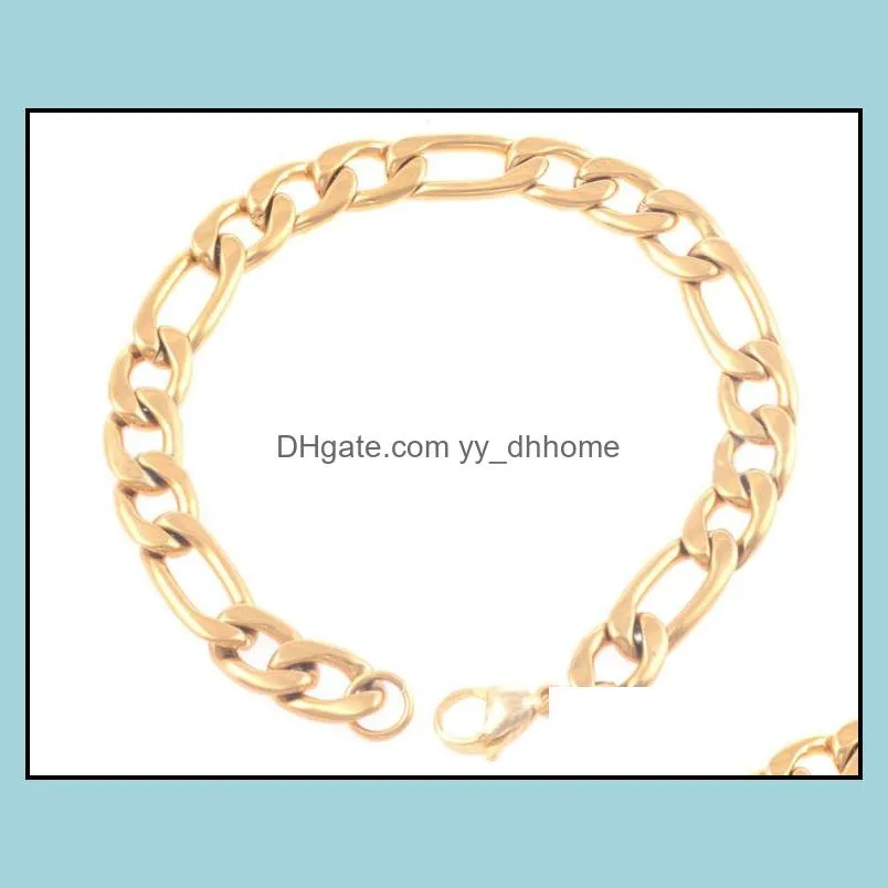 6mm gold bracelet chains for men hot sale titanium steel link chain bracelets 22cm fashion jewelry wholesale - 0780wh