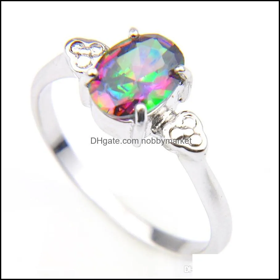 Holiday Gift Women`s Fire Rainbow Color Mystic Topaz Gems 925 Sterling Silver Ring Russia American Australia Weddings Ring Jewelry