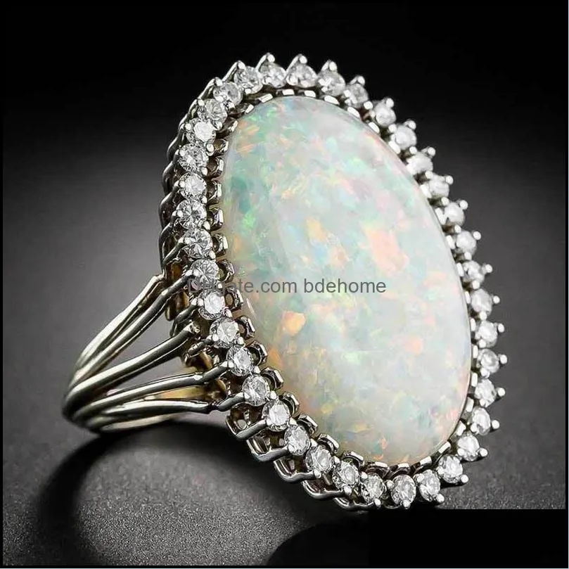 Anelli a fascia Gioielli 925 Sier Ring Forma ovale Opal Zircon Gemstone Per le donne Regalo della festa nuziale Formato all'ingrosso Drop Delivery 2021 Lyi0R