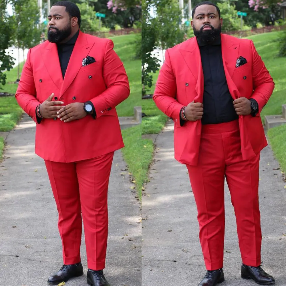 Plus Size Wedding Tuxedos Double Breasted Mens Pants Suits Handsome Men Prom Party Formal Outfit 2 pieces