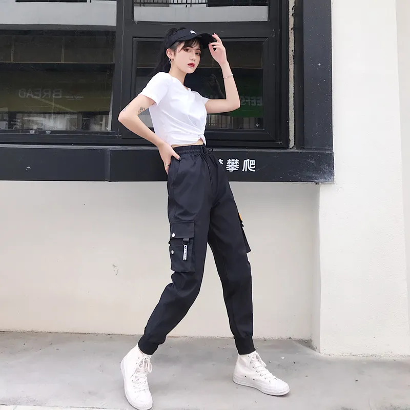 Hot Big Pockets Cargo pants women High Waist Loose Streetwear Baggy Tactical Trouser hip hop quality joggers pants A23