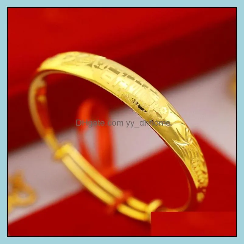 10mm 24KT Gold Bracelet Bangles Fashion Women Girl Birthday Wedding Gift Simple Push-pull