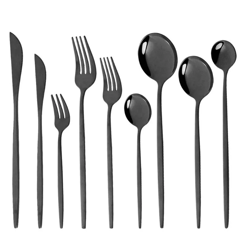 Geschirr-Sets, schwarzes Luxus-Besteck-Set aus 18/10-Edelstahl, Besteck für Zuhause, Dessertgabel, Löffel, Messer, Küche, Geschirr
