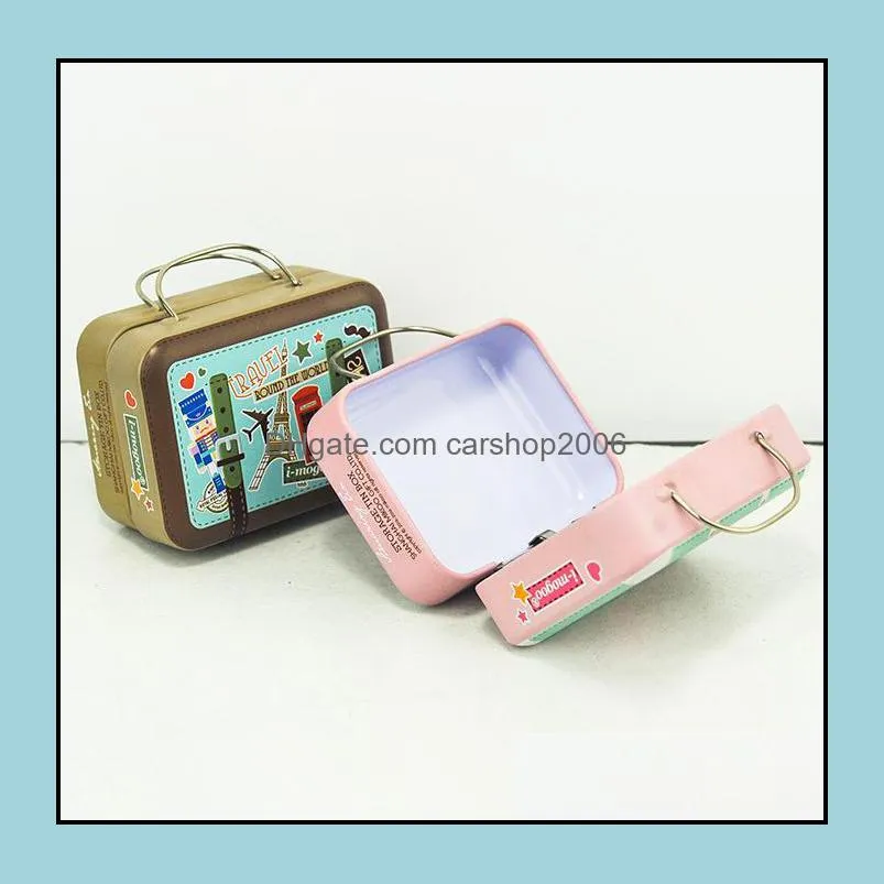 75*35*55mm small tin vintage party rectangle handbag suitcase luggage shaped candy box wedding favor gift boxes sn1997