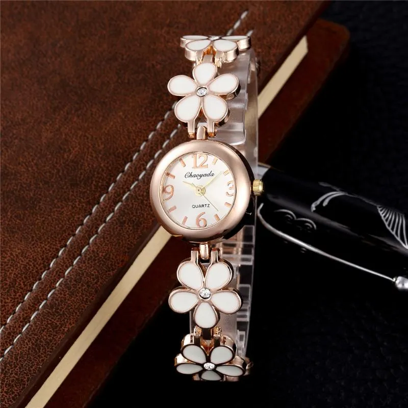 Relojes de pulsera Hodinky Mujer Relojes 2022 Oro Acero inoxidable Reloj de pulsera Señoras Flor Rhinestone Pulsera Reloges Mujer Relojes de pulsera