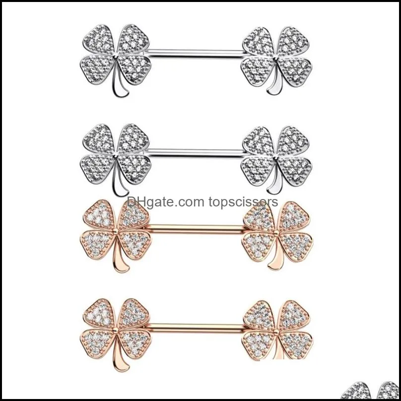 14g leaf clover nipple rings stainless steel butterfly dangling nipples ring shield barbell for women and grils
