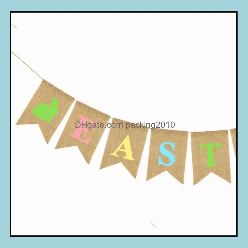 easter flag linen hanging banner colored rabbit carrots pull flags home decor layout easter party decoration sn4353