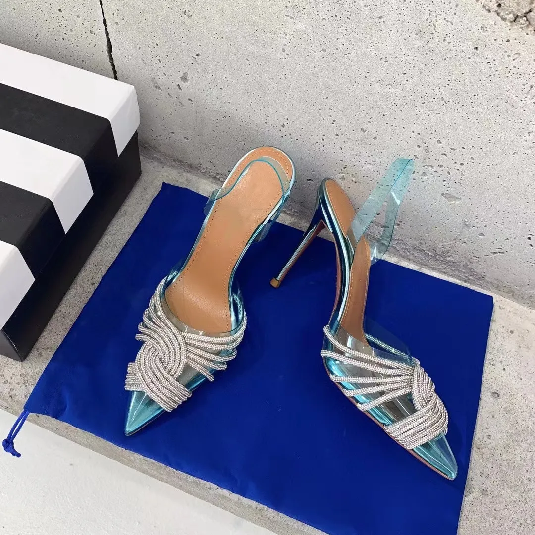 Eilyken Thin High Heels Women Sandals Fashion Transparent pvc Rhinestone Slingbacks Gladiator Sandals Summer Party Prom Shoes