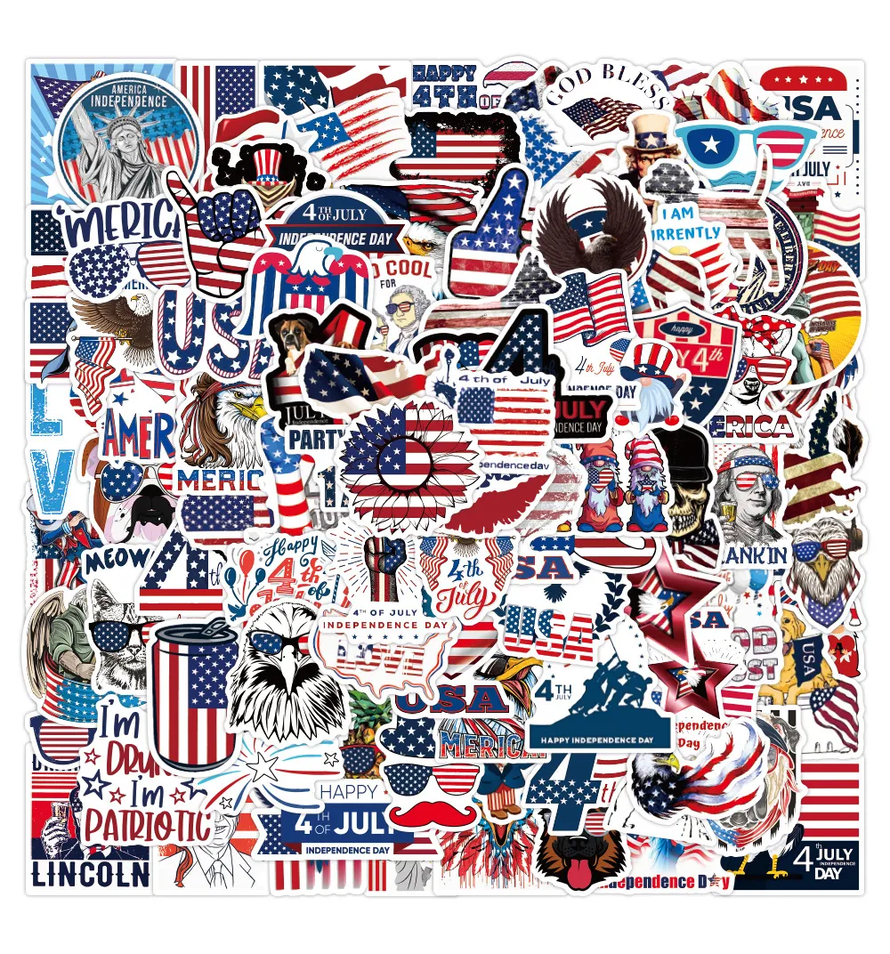 100Pcs American Independence Day Stickers Skate Accessories For Skateboard Laptop Luggage Snowborad Bicycle Motorcycle Guitar Phone Car Decals Party Decor