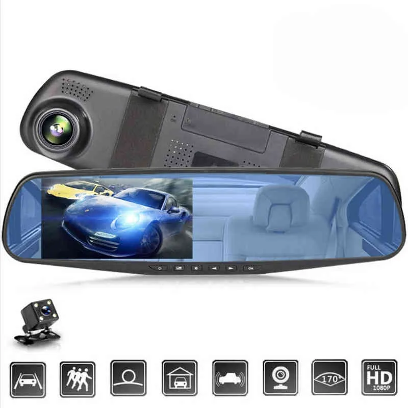 H 녹음 HD P CAR DVR 비디오 레코더 대시 캠 전체 인치 미러 캠 자동차 DVR 카메라 루프 레코딩 비디오 레코더 J220601