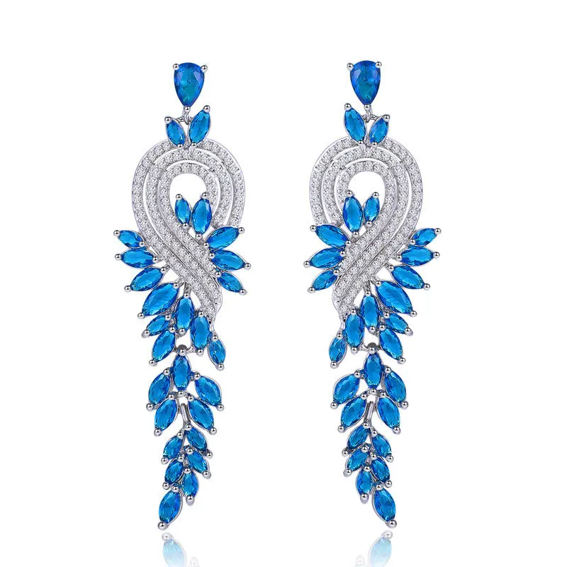 Mode lange kwast zirkonia bungelen oorbel ontwerper voor vrouw feest 18k goud zilver rood blauw witte diamanten oorbellen Zuid-Amerika1824447