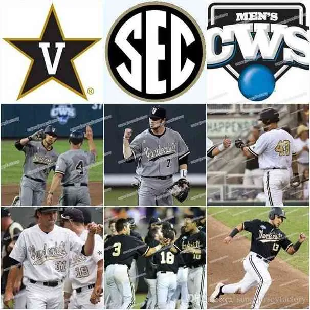 Xflsp Men Vanderbilt Commodores Performance Jersey Gold Program Custom Women/Youth All Stitched White Black High Quality Baseball Jerseys