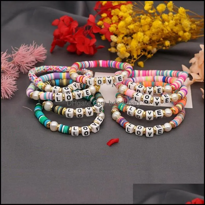 Perles Brins Bracelets Bijoux Pièce Perlée Bohème Baroque Perle D'eau Douce Coloré Doux Y Amour Lettre Bracelet Pour Dhr9N