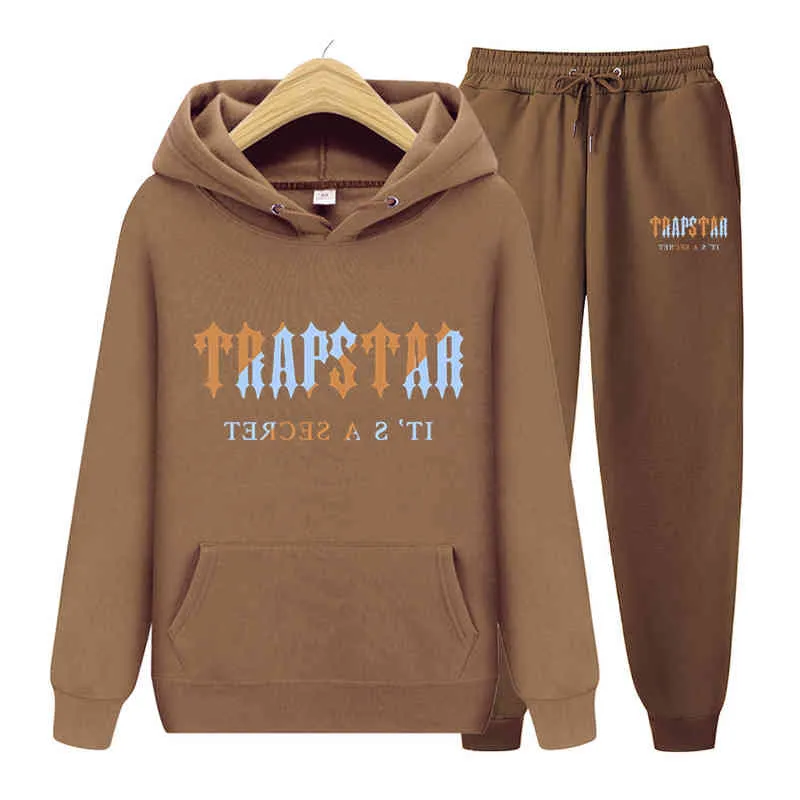 Nouveau automne/hiver marque Trapstar survêtement hommes à capuche ensembles de sport mode arc-en-ciel en peluche impression polaire sweat pantalons de survêtement