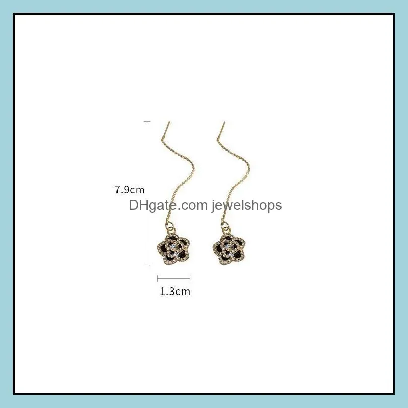 dangle & chandelier sweet fashion crystal flowers earrings contracted long metal tassel temperament trend women drop jewelrydangle