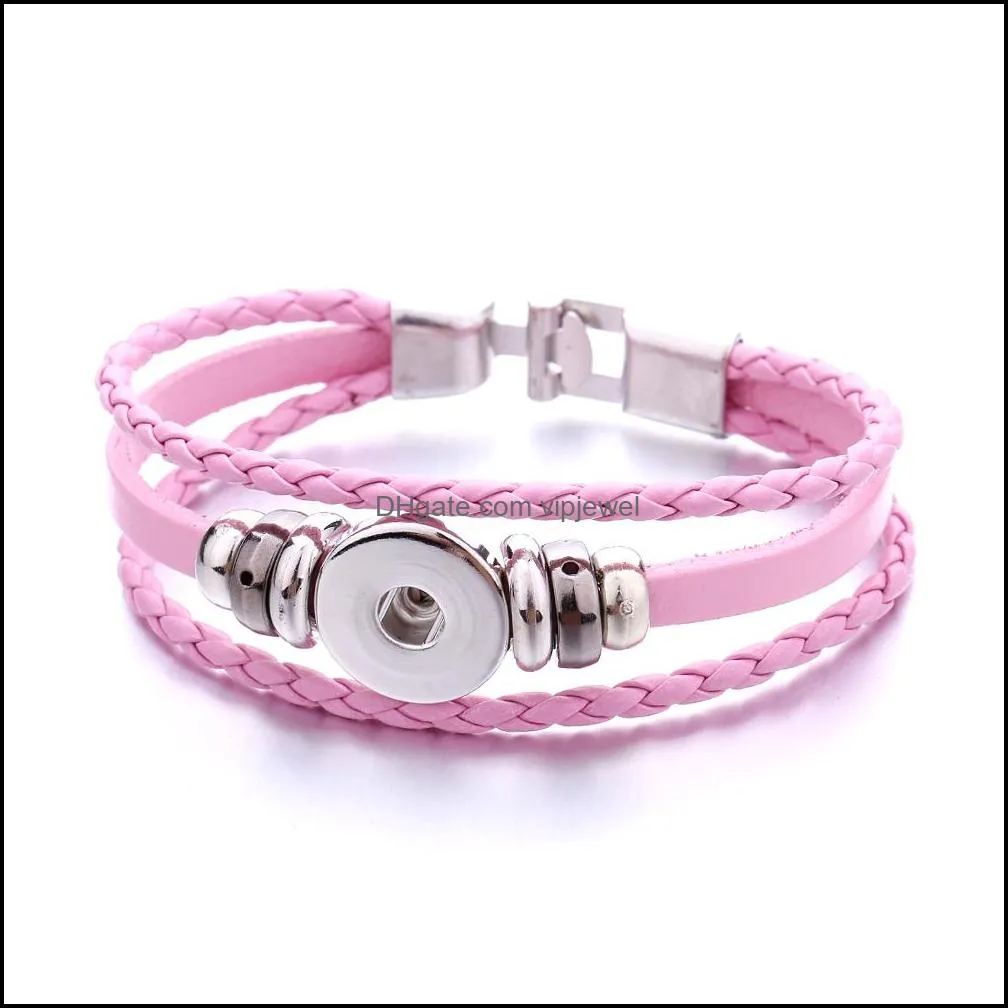 fashion 18mm snap button charm bracelet pu leather snaps buttons diy bracelets jewelry for women men