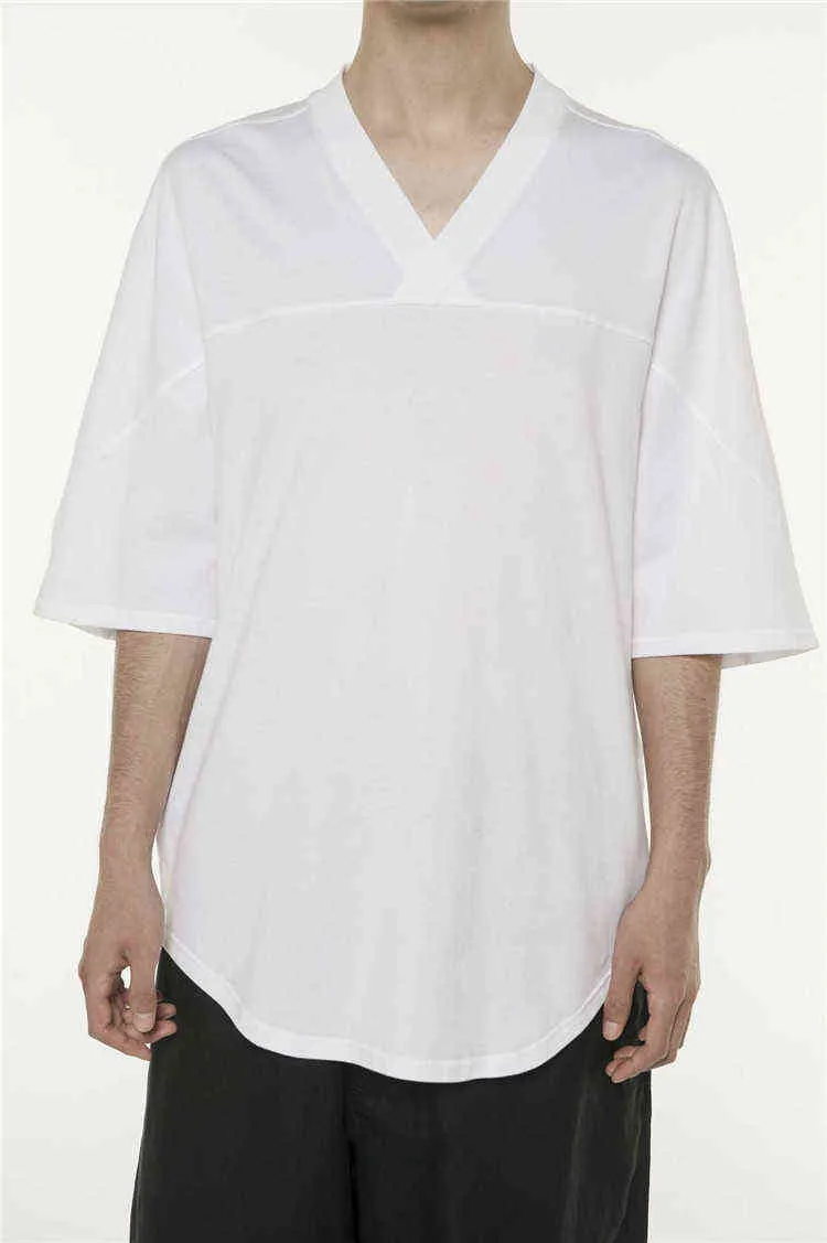 T-shirt 5-śp. Nowa letnia luźna koszula na dno swobodny hip-hop V-Neck cienki bawełniany konopie młodzieżowe L220704
