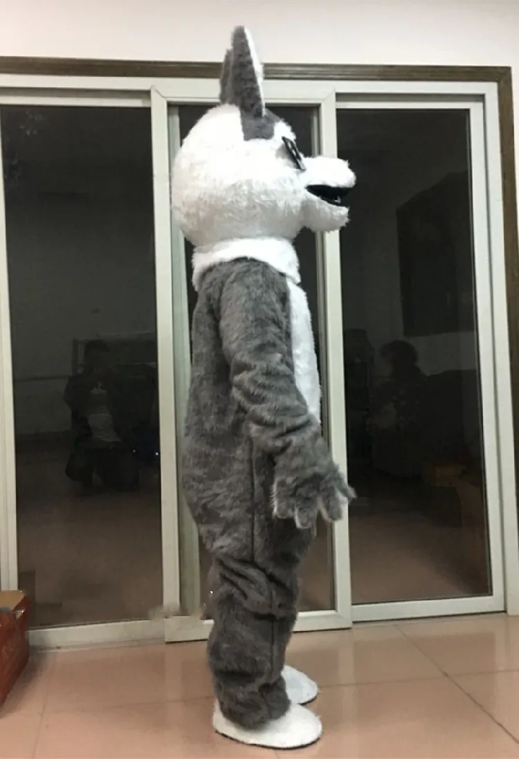 Halloween grå päls plysch husky hund maskot kostym passar fest spel klänning outfits reklam karneval jul