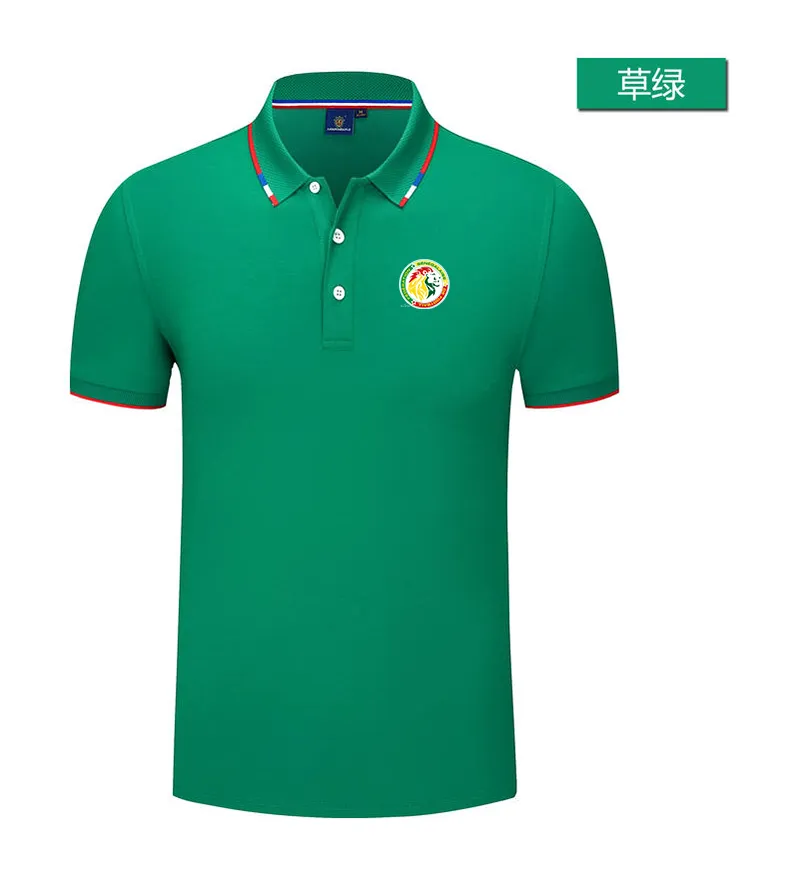 Senegal National Men's and Women's Polo Shirt Silk Brocade Kort ärm Sports Lapel T-shirt-logotyp kan anpassas