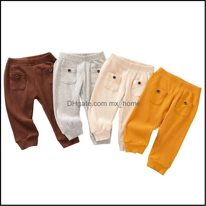 Pantalons enfants bébé poche couleurs unies élastiques vêtements pour garçons en bas âge Infan Dhp3V