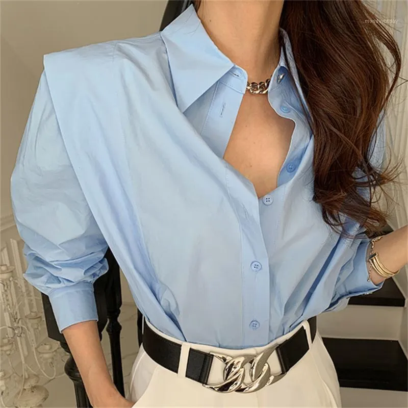 Women's Blouses & Shirts Alien Kitty 2022 Puff Sleeves Ladies Tops Loose Vintage All Match Minimalist Women Chic Casual Solid Mujer Full Sle