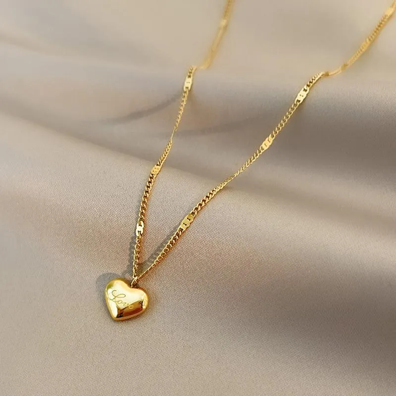 Hänge halsband rostfritt stål guldfärg kärlek hjärta för kvinnliga chokers kedja 2022 trend mode festival fest flicka gåva juvelrypendant