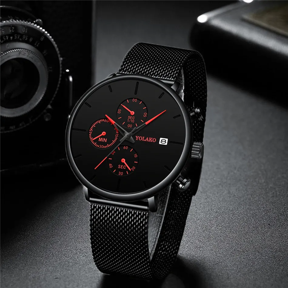 مفهوم جديد Mesh Band Men's Watch Business Casual Calendar Wristwatch Watches Quartz Watches