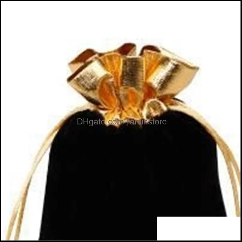 100pcs/lot black 7x9cm 9x12cm velvet beaded drawstring pouches jewelry gift pouch drawstring bags for wedding favors beads 1018 q2