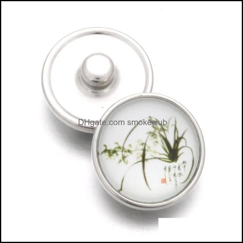 10pcs/lot 18mm Elegant Grass Buttons Glass Charm Snap Button Jewelry For 18mm Snaps Bracelet Snap jllGFl