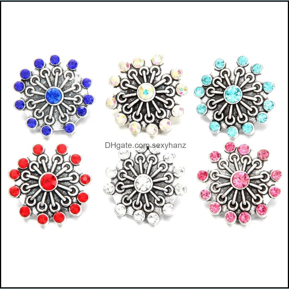 Chiusure Ganci Risultati dei gioielli Componenti Nuovo fiore con strass Bottone a pressione Bracciale in metallo Orologi Ginger Snaps Drop Delivery 2021 3Twp