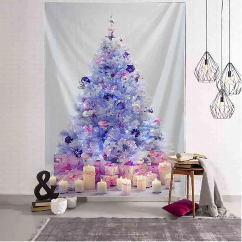 Стена гобелена висит рождественская елка стена красочная фоновая ткань психоделическая ретро -домашнее декор J220804