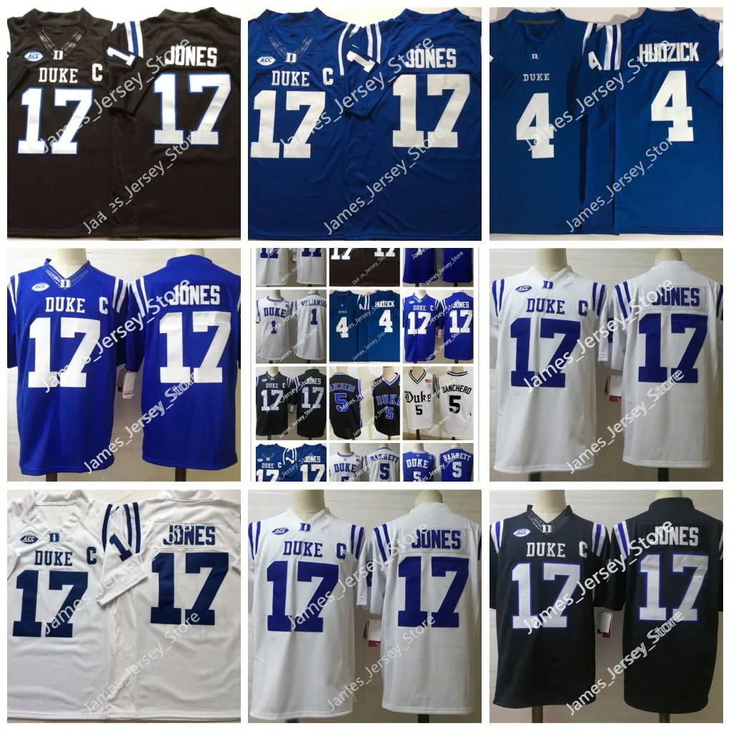 4 Myles Hudzick Jersey 17 Daniel Jones Jersey Blue Devils Stitched Football Wear 2022 NCAA College College Jerseys