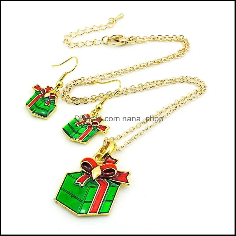 Jinglang Fashion Jewelry Sets Gold Plated Green Christmas Gifts For Women Charms Earrings Necklace Sets SDTZ0013