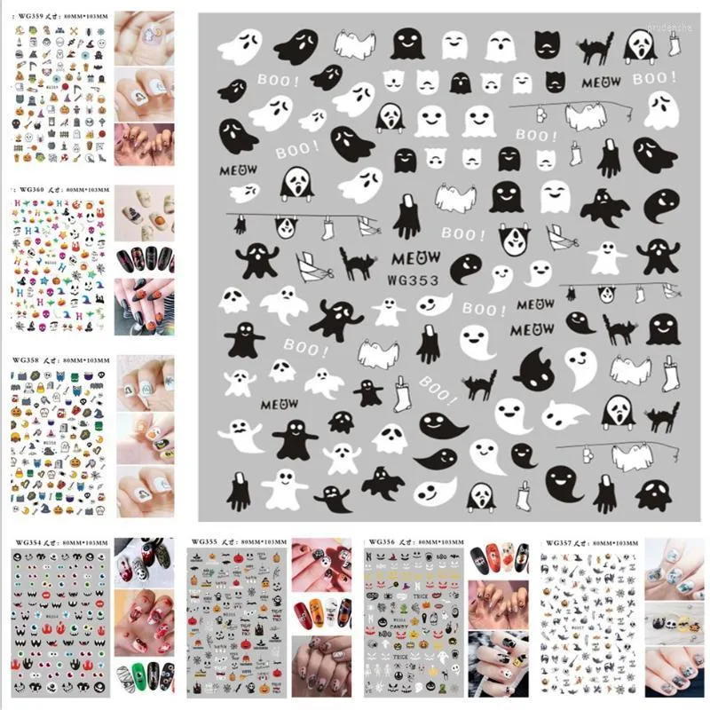 Autocollants Stickers 50 pcs Halloween Party Citrouille Fantôme Chauve-Souris Conception Nail Art Autocollant Adhésif Pour Décoration Manucure Prud22