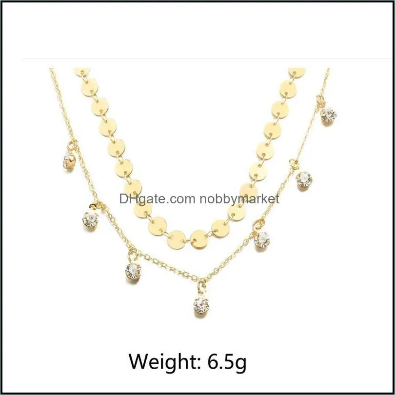 Multilayer Zircon&Round Sequin Cross Pendant Necklace Gold Women Vintage Stainless Steel Chain Female Jewelry Collar Chains