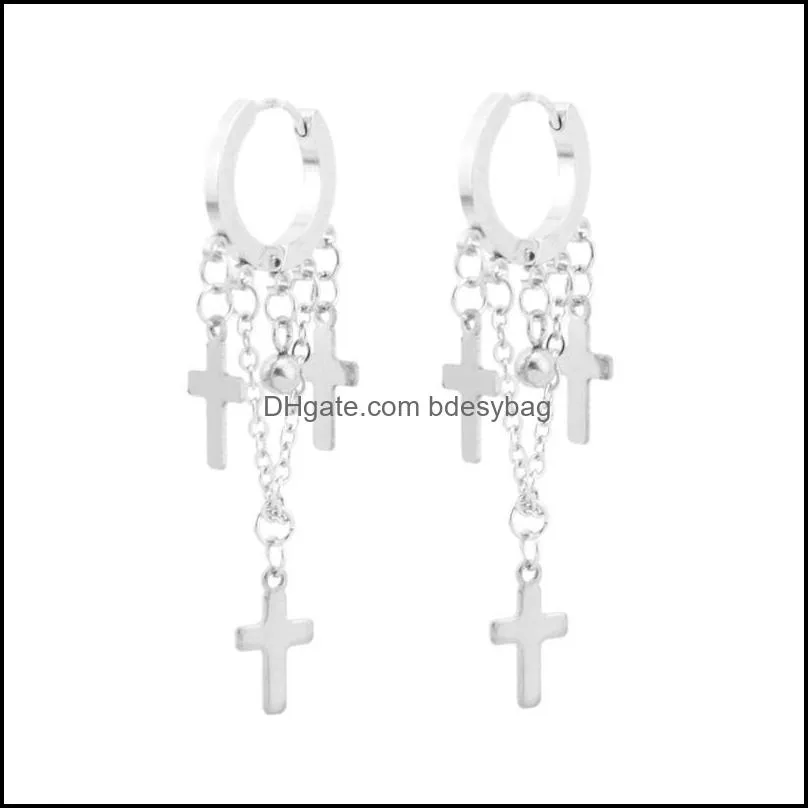 dangle & chandelier street style metal ball tassel earrings gothic punk cross pendant hoop high quality titanium steel ear