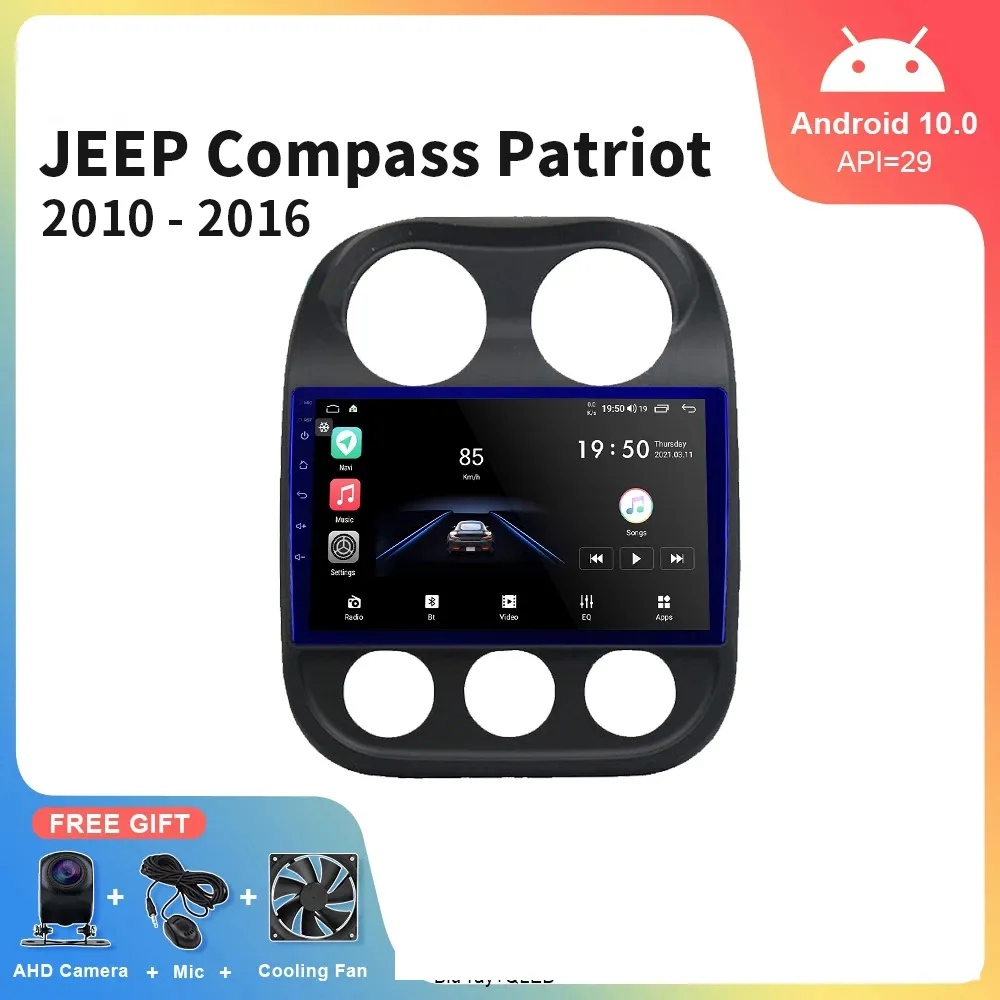 Lettore video multimediale per auto Android 10 con touch screen da 9 pollici per navigazione GPS Jeep COMPASS 2010-2016