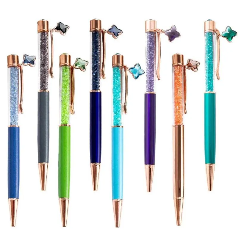 Ballpoint Pens 10Pcs Metal Crystal Pen With Pendant Kawaii Fashion Girl Star Four-Leaf Clover Roller Home Office School StationeryBallpoint