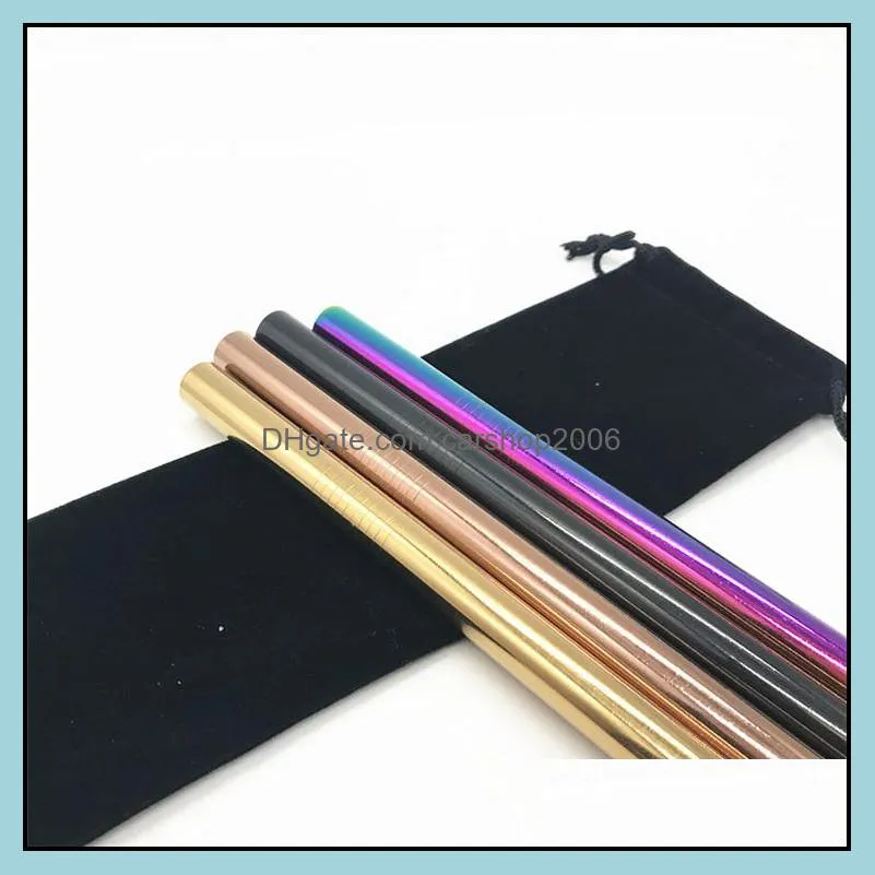 colored 12mm bubble tea straws 4pcs set smoothie straws stainless steel 304 milktea tea straws velvet bag