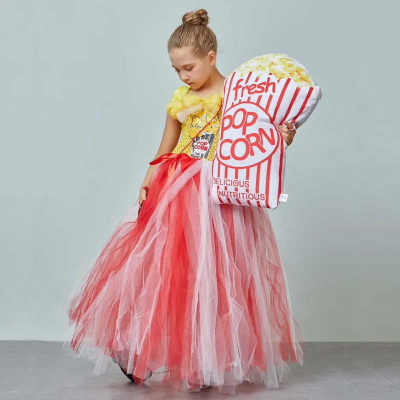 Circus Popcorn Girl Tutu Dress Carnival Birthday Party Wedding Flower Sequin Ball Gown Costume Kids Pop Corn Food Tulle Dress (9)